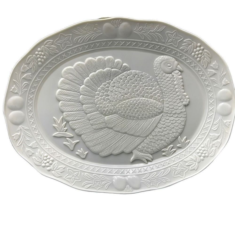 Vintage White Himark/Chesapeake Oval Turkey Serving Platter 17” x 13”